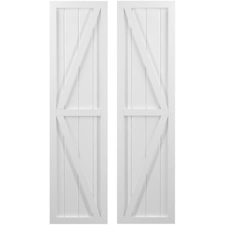 Americraft 4-Board Wood 2 Equal Panel Frmd Board-n-Batten Shutters W/ Dubl Z-Bar, ARW102BF414X40WHH